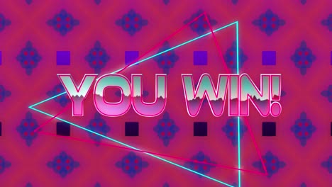 you win video game screen over triangles and pink and purple kaleidoscope