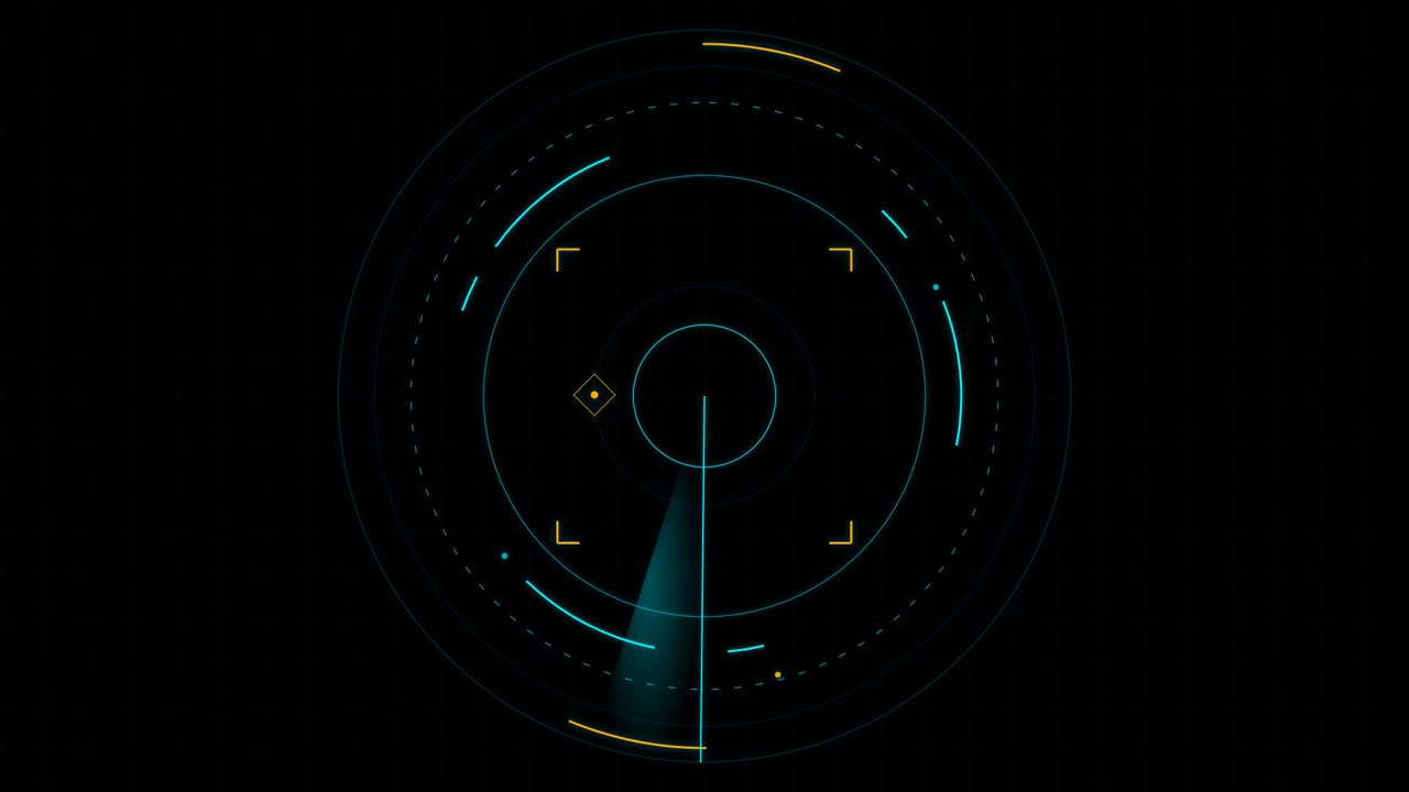 Interfaccia radar digitale in scansione su sfondo scuro