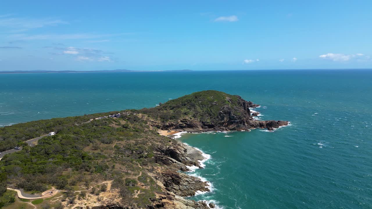 Left to right aerial views over the northern tip of the Town of 1770, Central Queensland, Australia