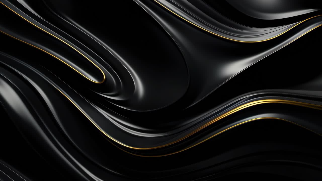 Abstract video concept with a top-down angle, showcasing smooth, flowing black and gold waves
