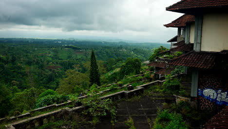 abandoned hotel of hotel pondok indah bedugul with tropical nature views in bali, indonesia