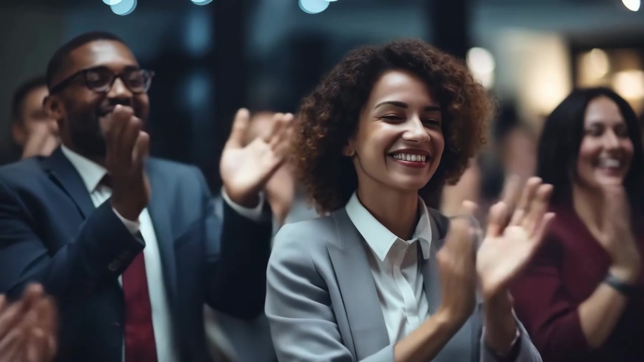 Diverse Business Professionals Applauding During a Corporate Conference