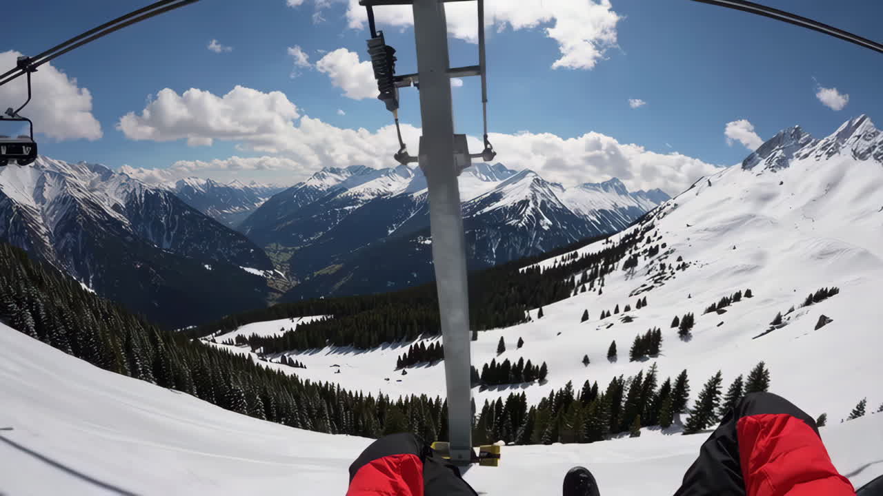 Ski Lift Ride in the Snowy Mountains