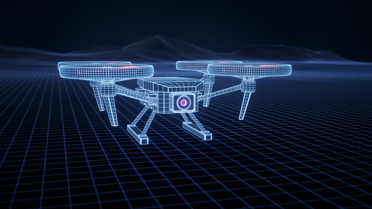 미래의 디지털 구조를 가진 드론, 3d 렌더링