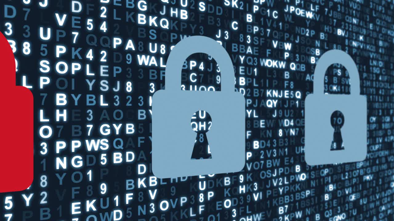 Cloud data security concept with hacked digital locks.