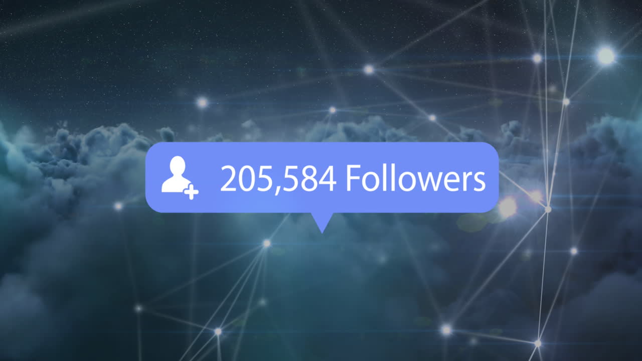 la animación de la burbuja de habla azul muestra el crecimiento de seguidores en una red de redes sociales digitales.
