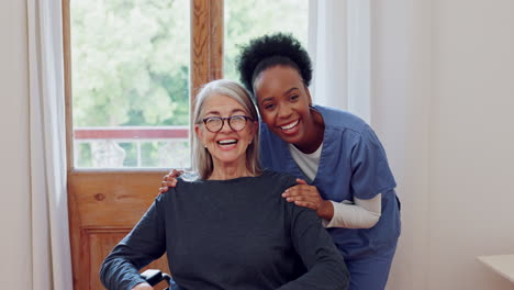 face, senior and woman with caregiver