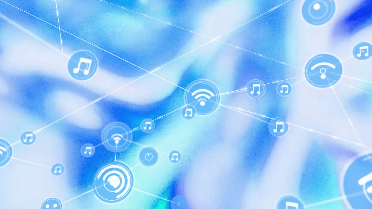 파란색 배경에 연결 네트워크를 가진 디지털 아이콘의 애니메이션