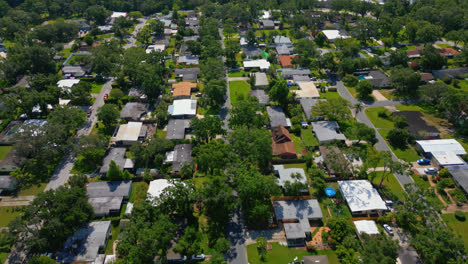 residential neighborhoods through the hillsborough river in tampa, florida. aerial drone shot