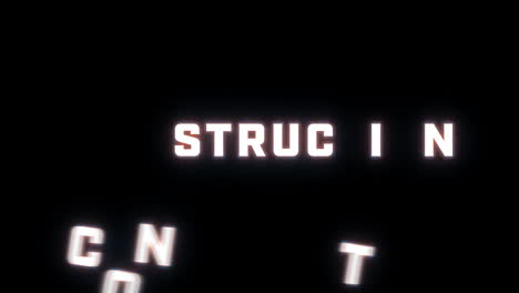 4k text reveal of the word "construction" on a black background