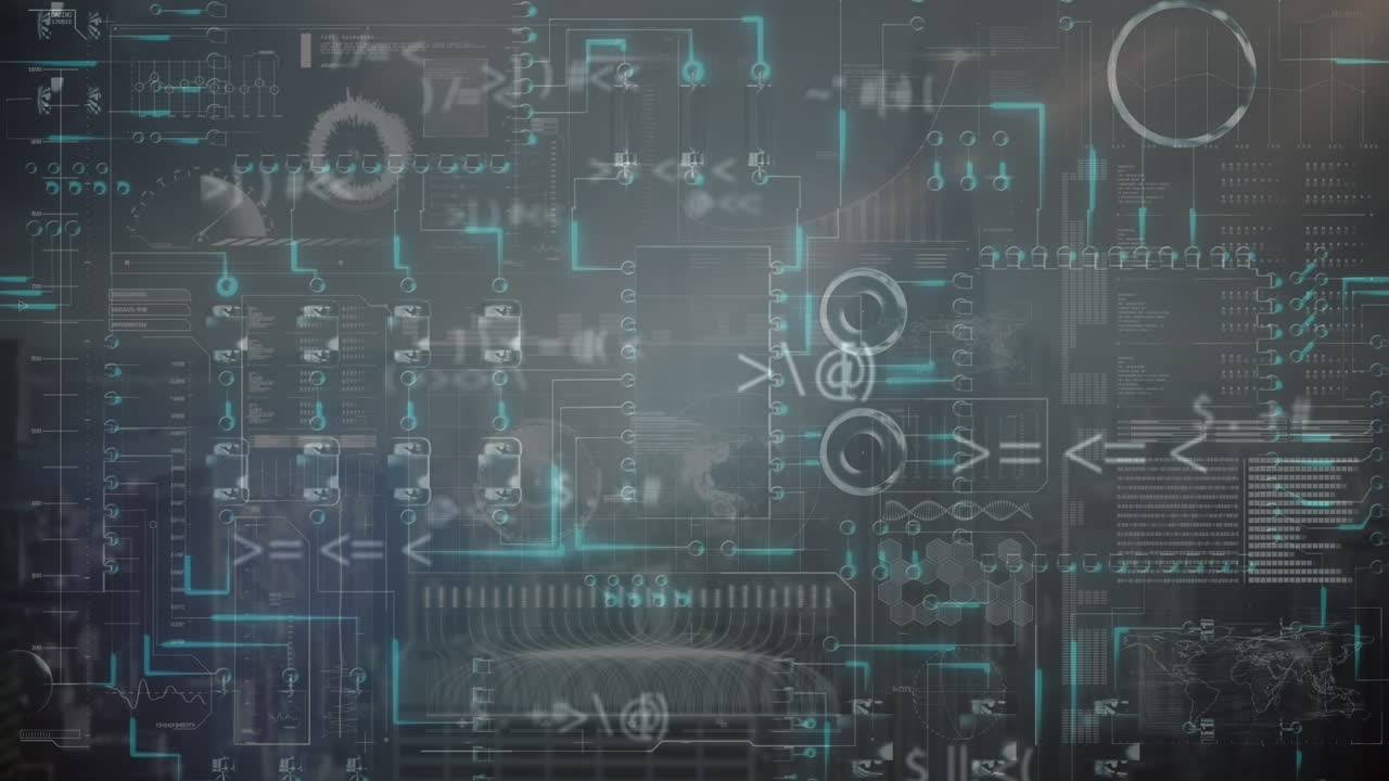 Animation of data processing over cityscape