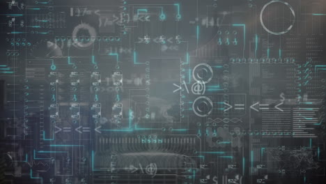 animation of data processing over cityscape