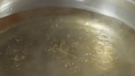 close up of boiling soup pot. sukiyaki or shabu in a pot