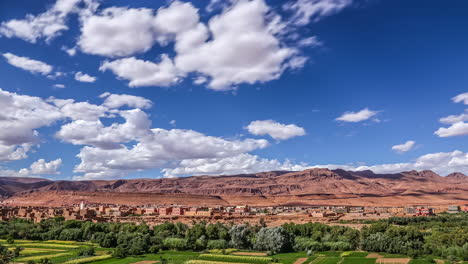 Timelapse-of-ancient-morocco-city-during-a-sunny-day-with-blue-sky,-wide-shot-in-4k