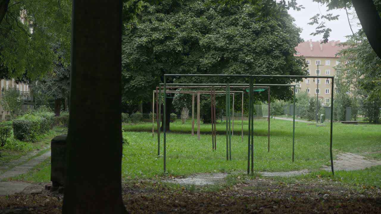 Bleak family Green space amid urban Soviet style apartments Poruba