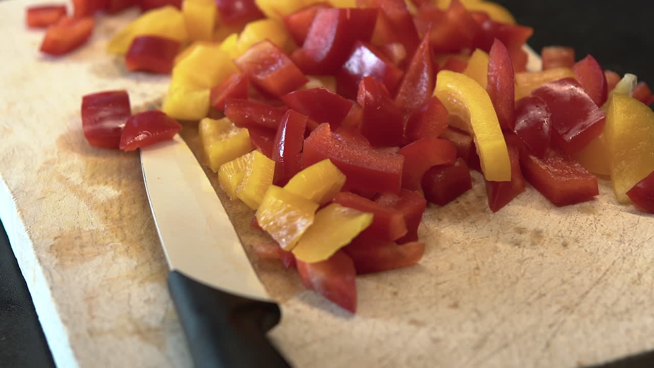 Chopped peppers on a cutting board