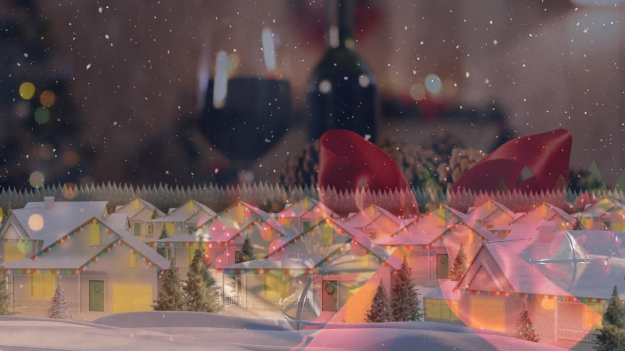 크리스마스 겨울 풍경 위에 눈이 떨어지는 애니메이션