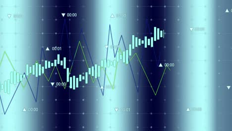 Animation-of-statistical-data-processing-over-grid-network-against-blue-gradient-background