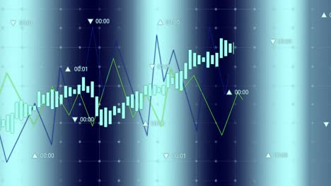 animación del procesamiento de datos estadísticos a través de la red de cuadrícula contra un fondo de gradiente azul