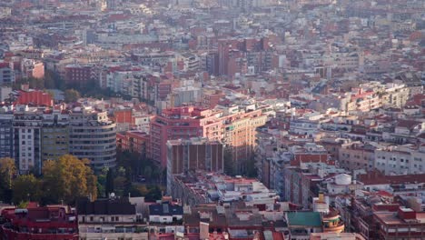 Panoramic-view-of-Barcelona-seen-from-the-Bunkers-del-Carmen---Locked-off-static-shot