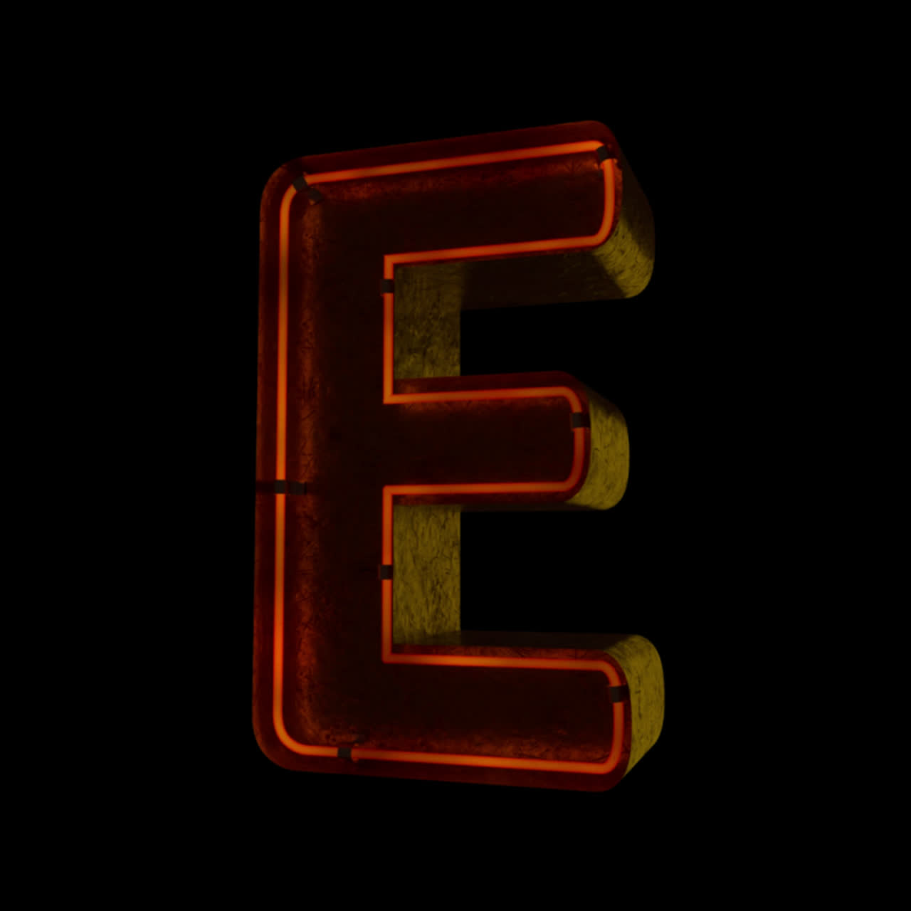 Lettera E al neon che sfarfalla e si illumina su sfondo nero