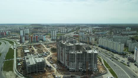 large construction site. construction of modern multi-storey residential building