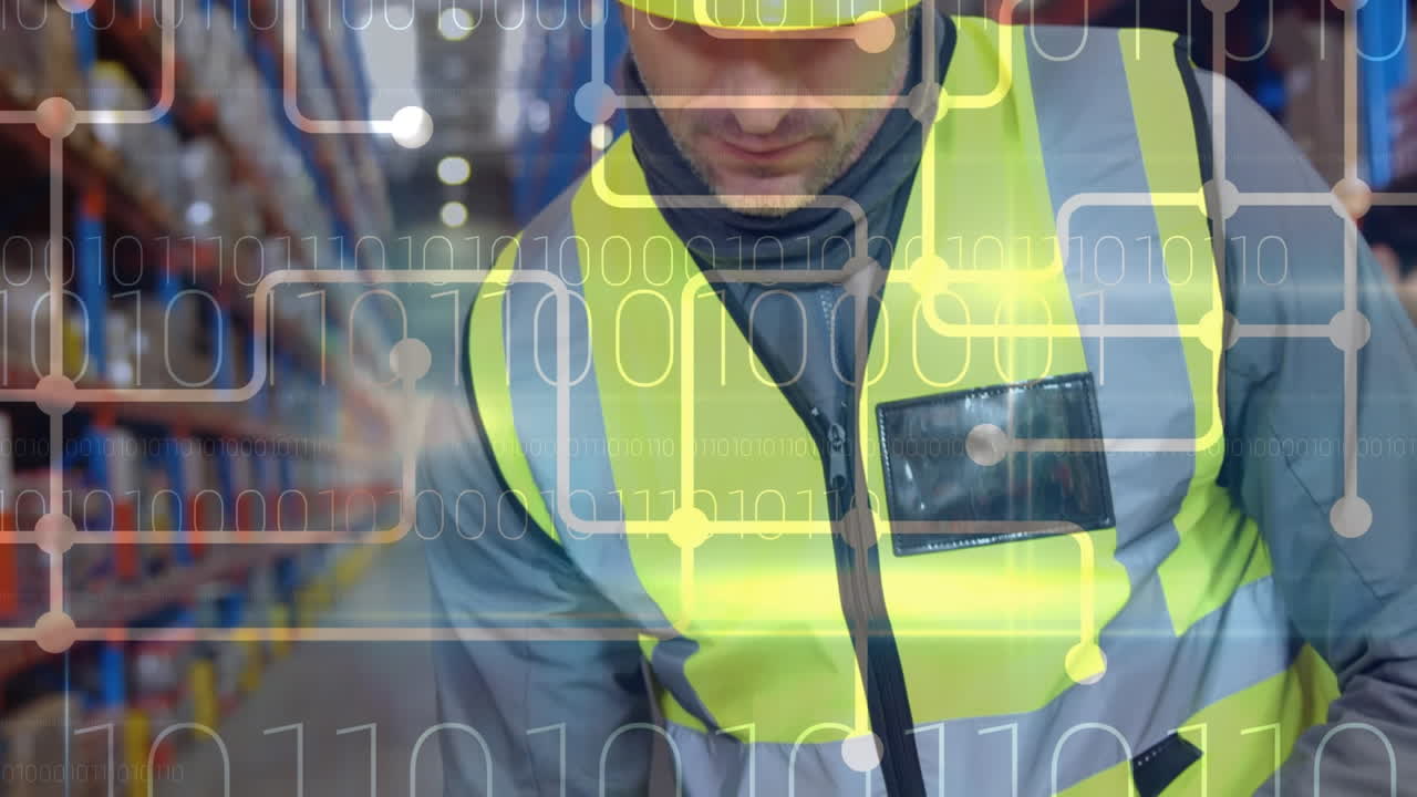 남성 창고 노동자에 대한 바이너리 코딩의 애니메이션