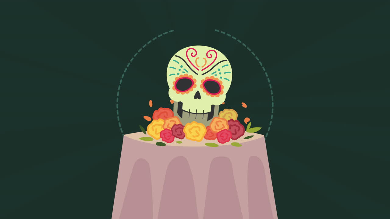 calavera de azúcar con flores en una mesa