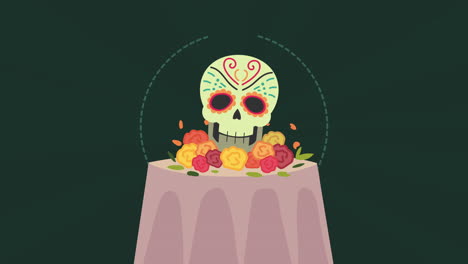 sugar skull with flowers on a table