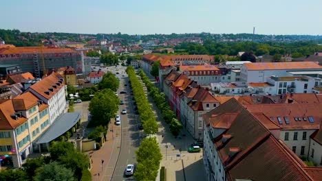 aerial view of a charming european town with red roofs