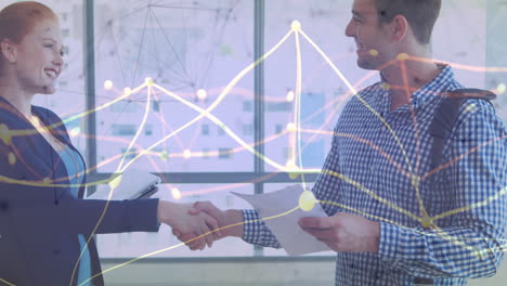 animación de la red de conexiones sobre diversas personas de negocios estrechando la mano en la oficina