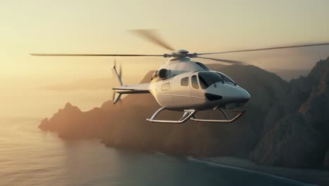 helicopter flying over a scenic coastline
