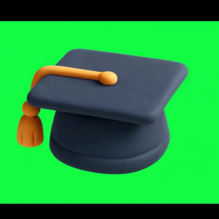 3D Animation of a Graduation Cap Rotating on Green Screen