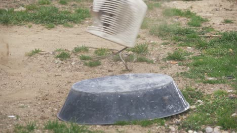 slow motion of smashing old electric home heater