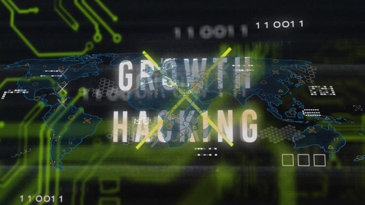 Animation of text and data processing over circuit board on dark background
