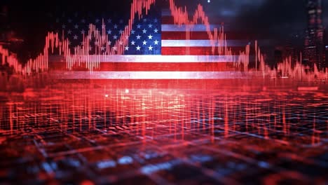 us economy in decline: stock market chart with american flag