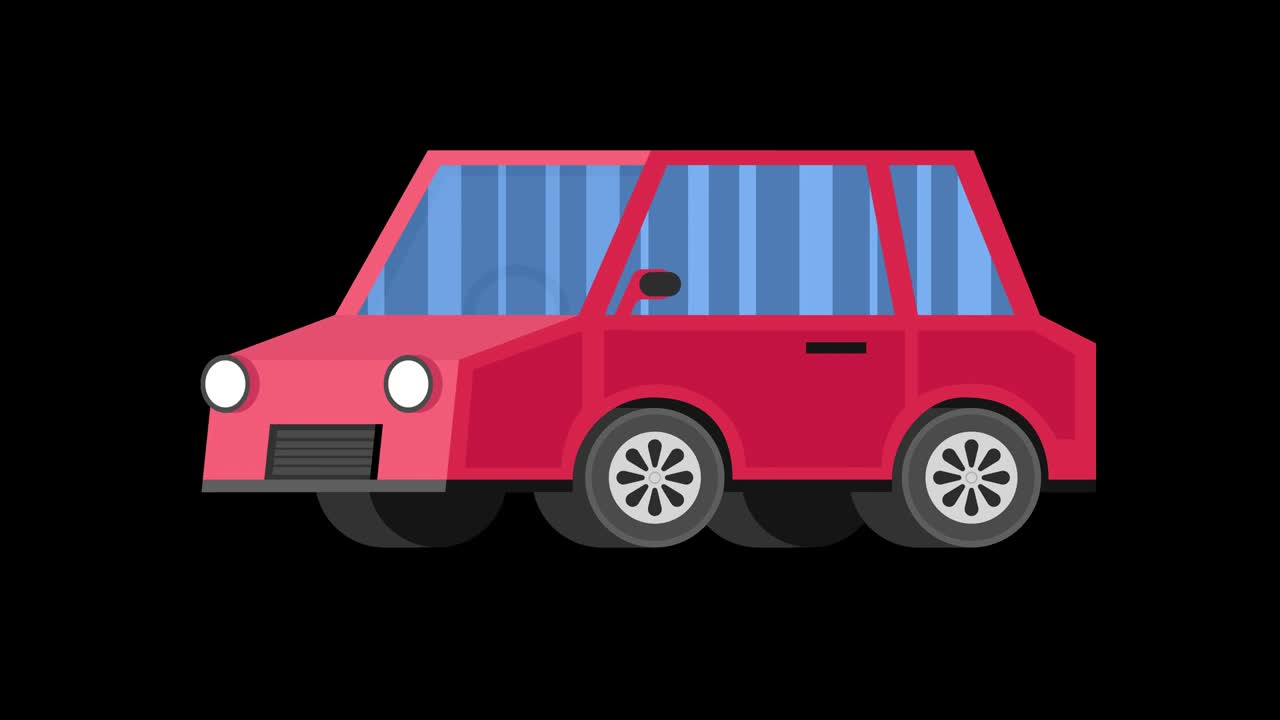 Animazione di un'auto rossa a cartone animato. Animazione in loop con canale alfa. Risoluzione 4K
