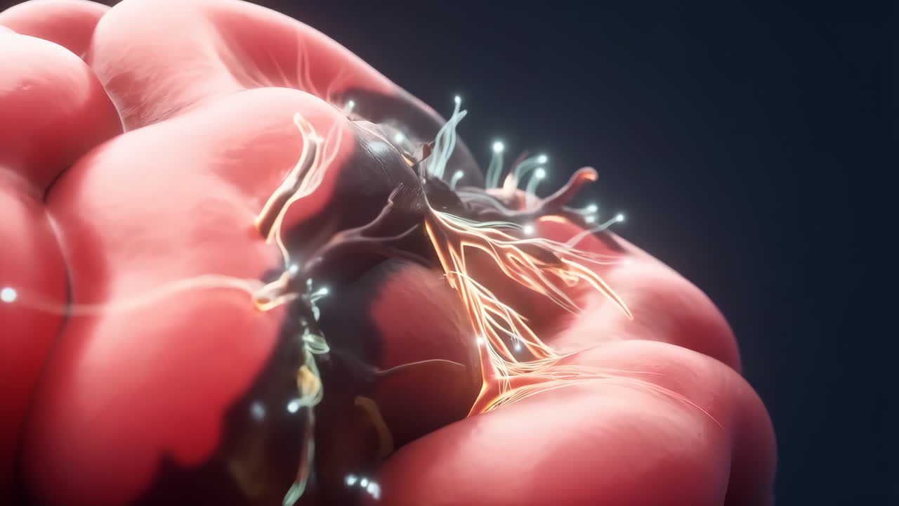 Microscopic view of cancer cells or tumor growth on biological tissue