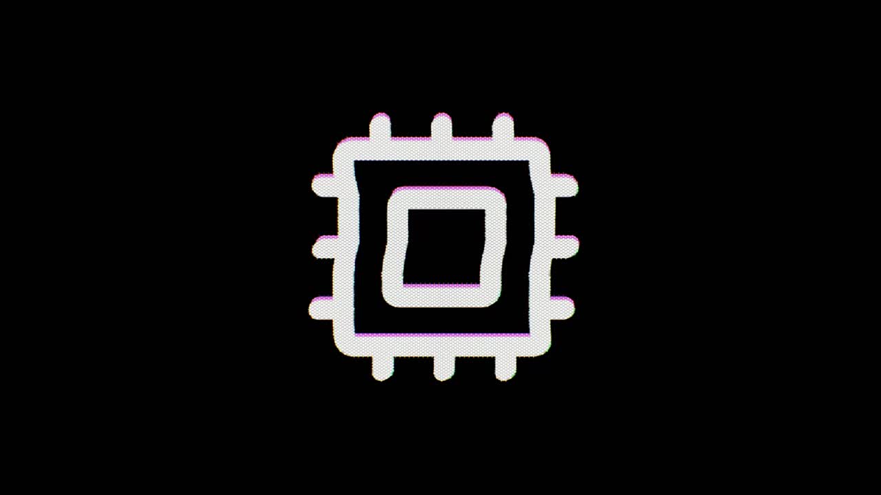A computer chip or card icon glitches in, wavers for a few seconds, and then glitches out