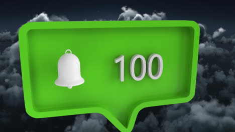 animación del icono de alerta con números en la burbuja de habla sobre el cielo y las nubes