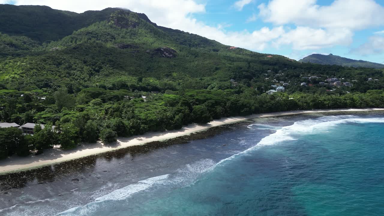 Aerial view of a tropical beach in Seychelles