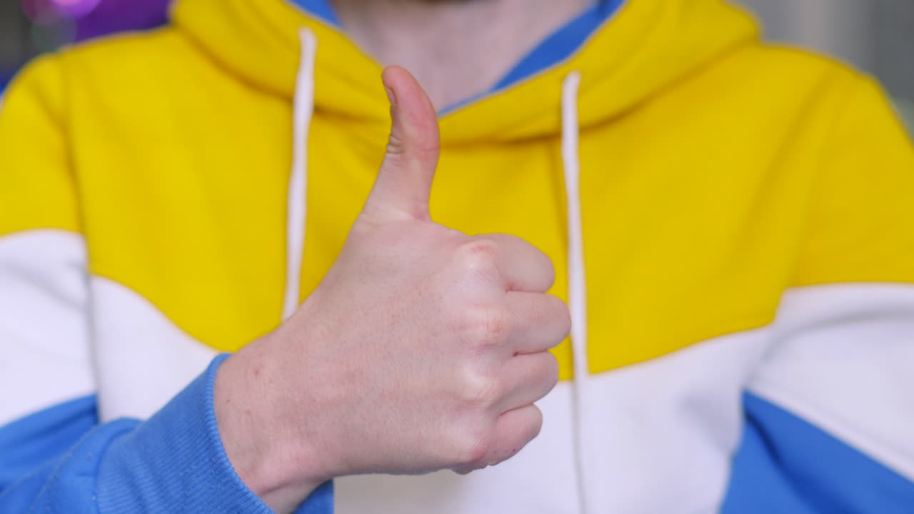 Male Person Giving Thumbs Up to an Idea or Action. Illustrative Sign of Happiness About a Subject. Concept People Footage.