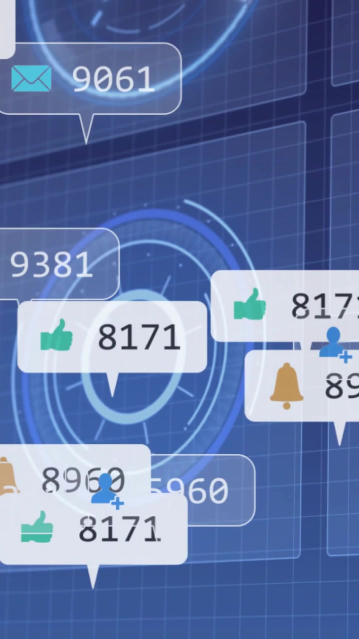 Vertical video: Live data initiating floating callouts across analytics HUD, updating counts