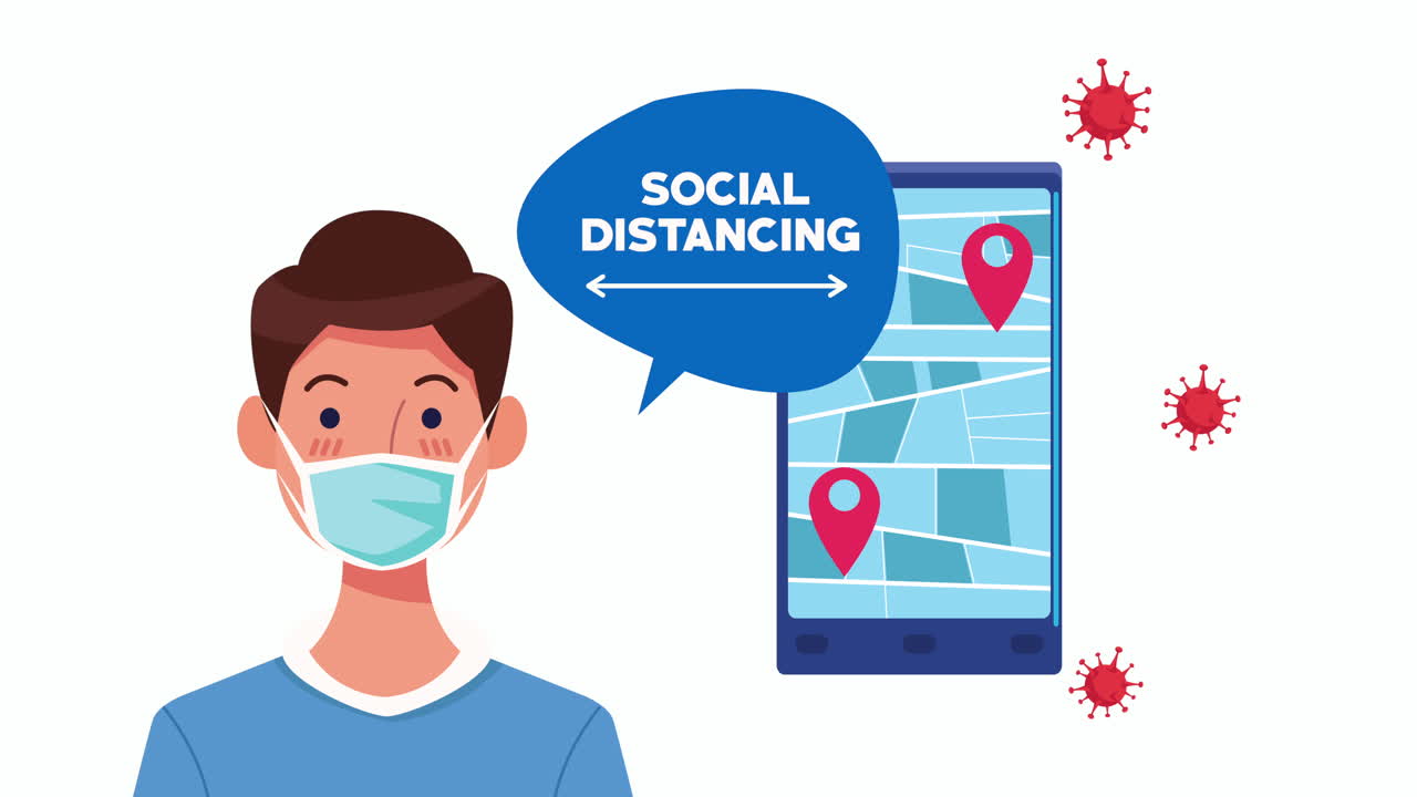 social distancing campaign with man using face mask and smartphone