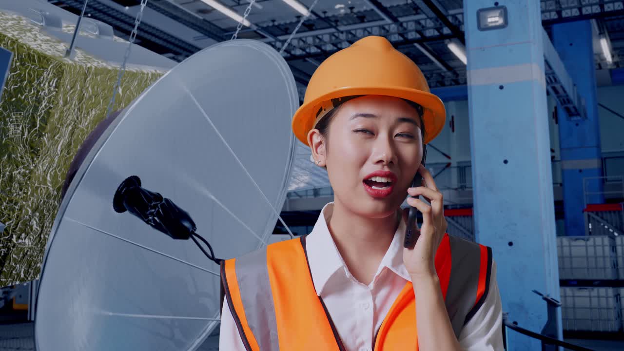 공장에서 전화로 이야기하는 엔지니어