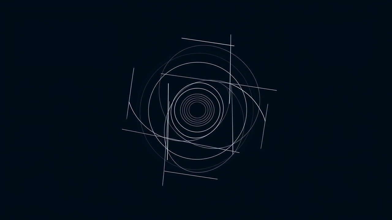 Rotating Schematic Lines On Dark Background, Blueprint Style Circular Grid Suggesting Engineer Workflow