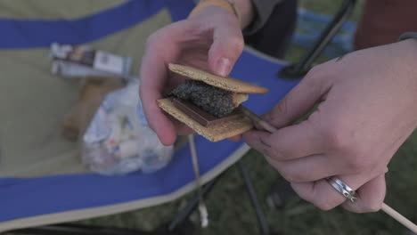 slomo shot of smore being made. shallow focus