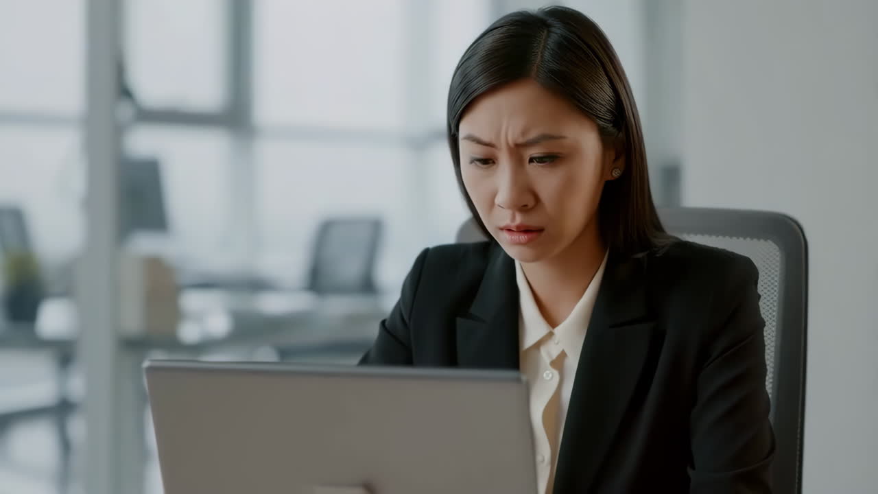 Woman suffering from headache and stress while working in the office