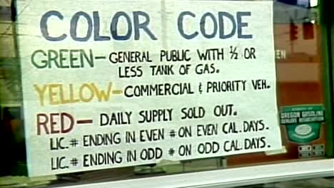 1970 gas shortage crisis color code sign
