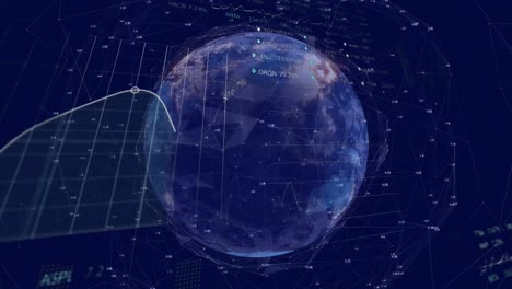 animación de las estadísticas, procesamiento de datos del mercado de valores, red de conexiones a través del globo giratorio